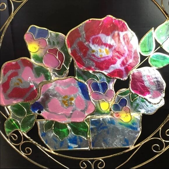 Vintage Capiz Shell Pansies Suncatcher - Picture 9 of 9